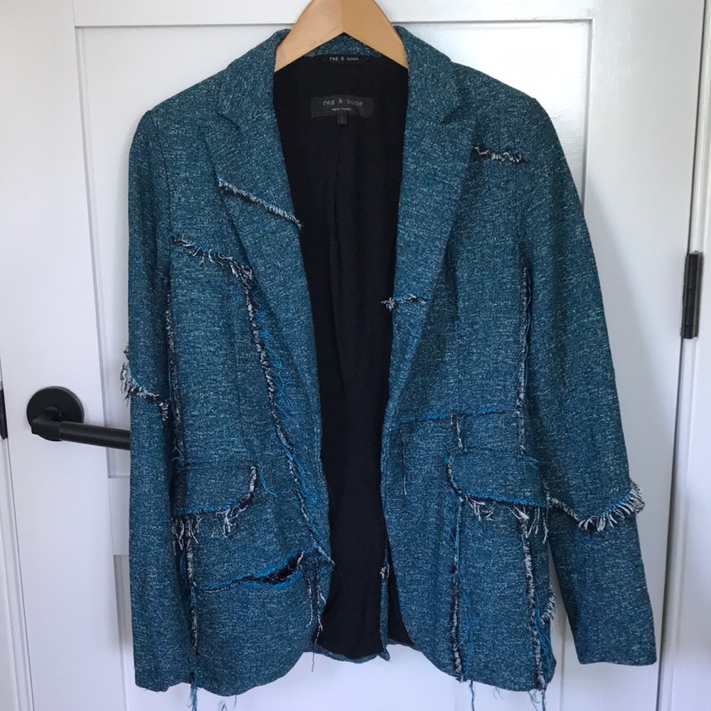 Rag & Bone Deconstructed Teal Twead Blazer Size 2 - image 1